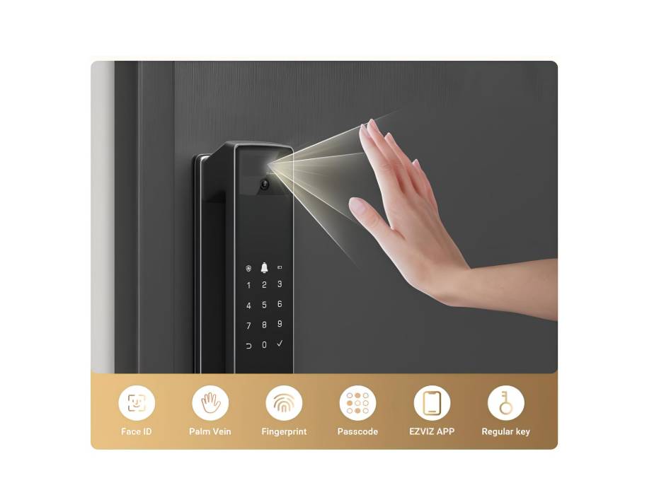 EZVIZ Smart Lock Y3000FVP PLUS, 8-in-1 Smart Door Lock, Palm Vein & 3D Face Recognition Door Lock, Built-in Wifi+8GB storage, Night Vision, Active Intercom & Child Safety