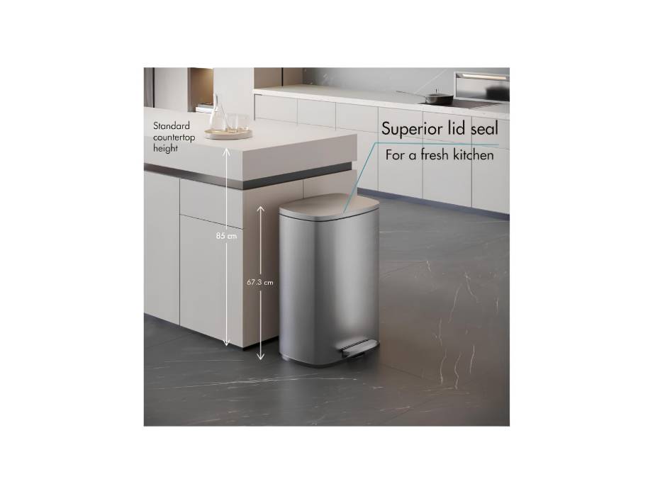 NINESTARS JCT-50-8, 50 L Kitchen Trash Bin, Dustbin, Stainless Steel Trash Can, Stain Resistant Garbage Bin, Highly Durable Pedal with Soft Close Lid for Home, Office and Kitchen
