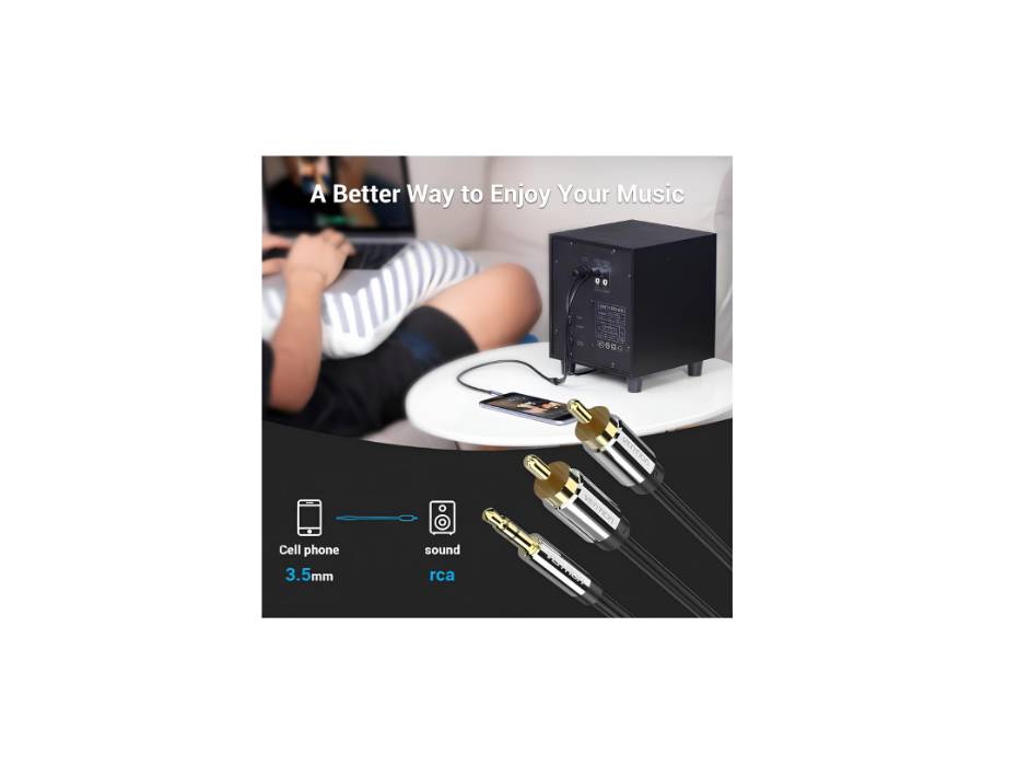 VENTION RCA Audio Cable 3.5mm to 2RCA Y Splitter Stereo Audio Cable, 3 Meters