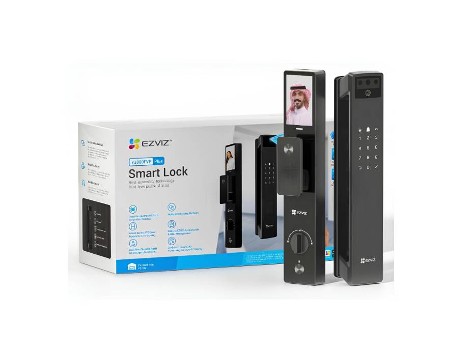 EZVIZ Smart Lock Y3000FVP PLUS, 8-in-1 Smart Door Lock, Palm Vein & 3D Face Recognition Door Lock, Built-in Wifi+8GB storage, Night Vision, Active Intercom & Child Safety
