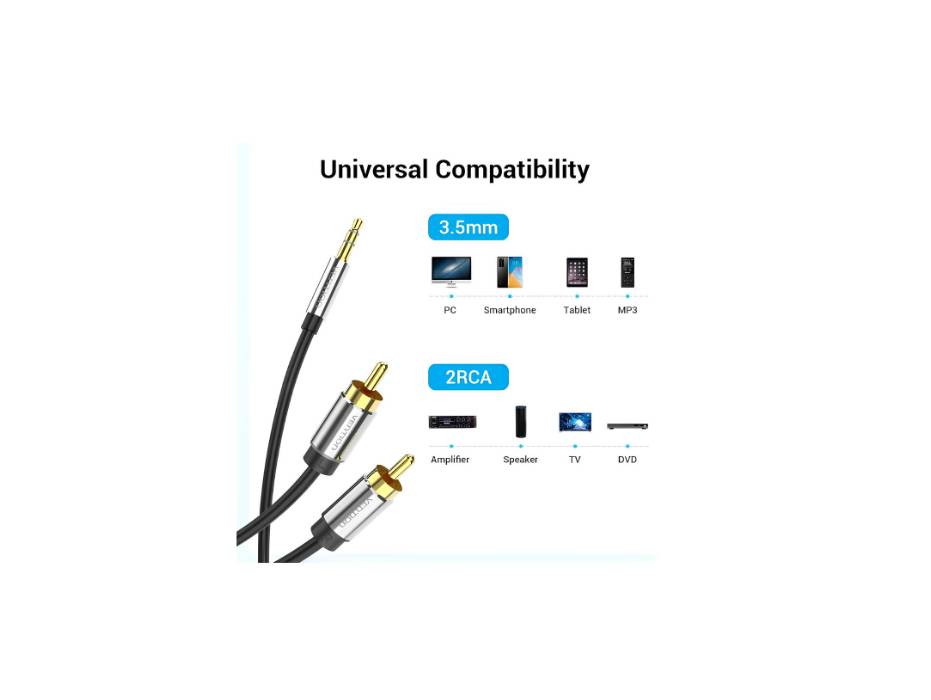 VENTION RCA Audio Cable 3.5mm to 2RCA Y Splitter Stereo Audio Cable, 3 Meters