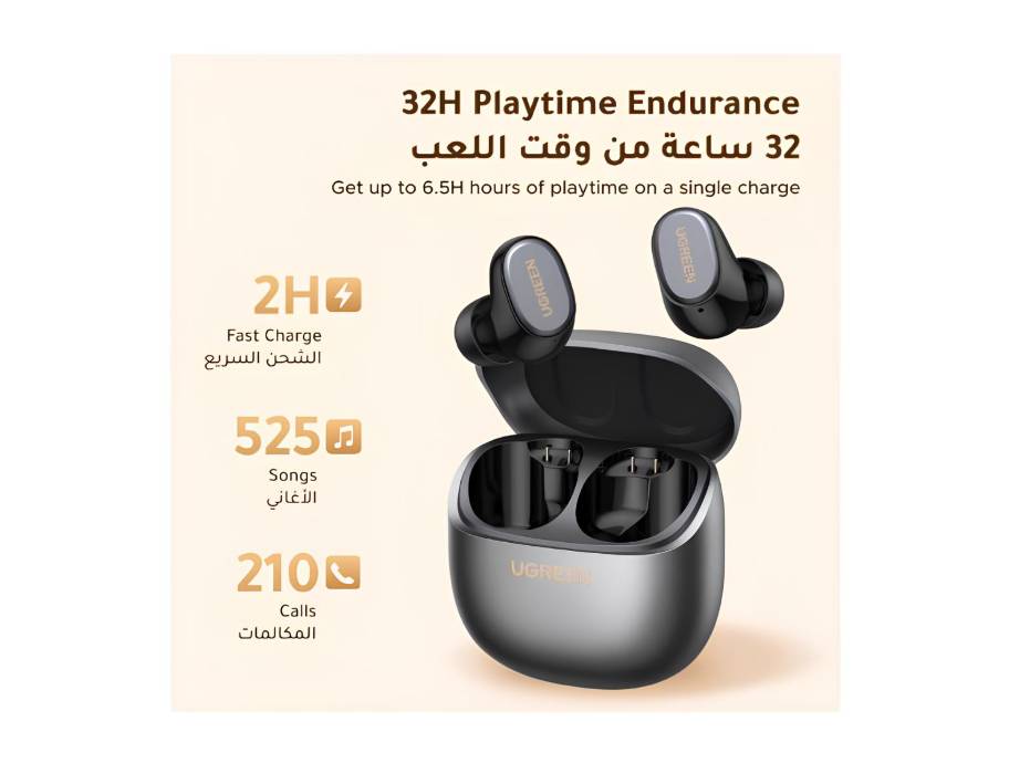 UGREEN Dots, In-ear Headphones with 2-Mic AI Clear Call Earbuds 10mm Drivers with Big Bass Earphones Wireless Bluetooth 6.0 Fast Connect