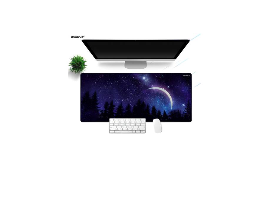 EXCOVIP Large Gaming Desk Mat, Anti-Slip Rubber Base and Smooth Fabric Surface, For Computers, PC and Laptops, 90cm x 40cm (Moon and Star)