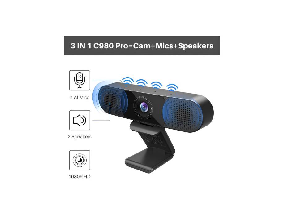 eMeet 3 in 1 1080P C980 Pro USB Webcam with Microphone and Speakers