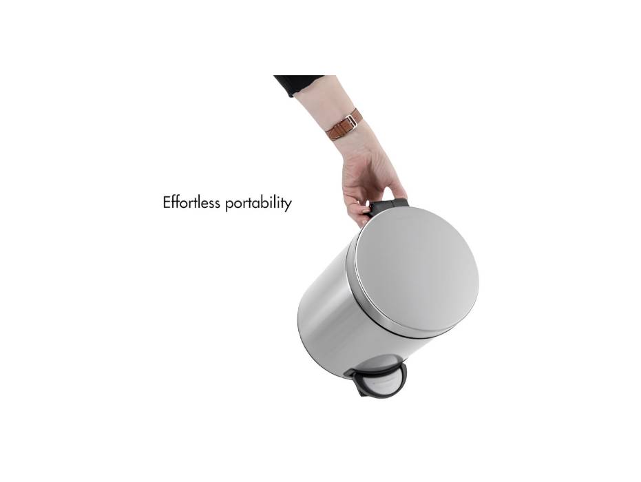 Ninestars JCT-5-2, 5 L Pedal Operated Stainless Steel Kitchen Trash and Garbage Bin with Soft-Close Lid, Stay Open and Reinforced Pedal for Bathroom, Home and Office