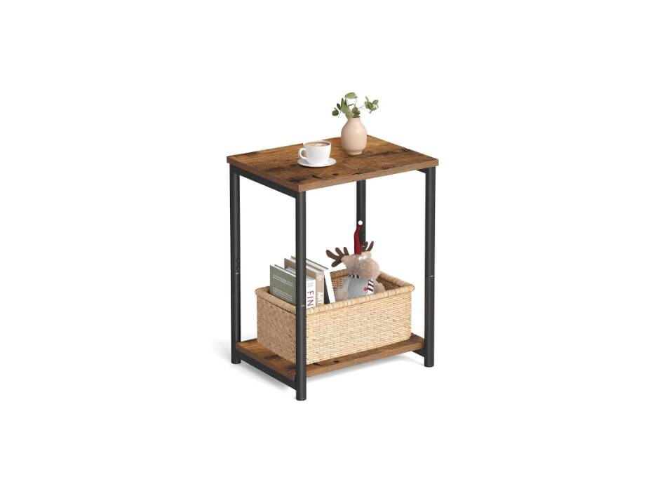 VASAGLE End Table, Side Table with Storage Shelf, Slim Night Table, Steel Frame, for Living Room, Study, Bedroom