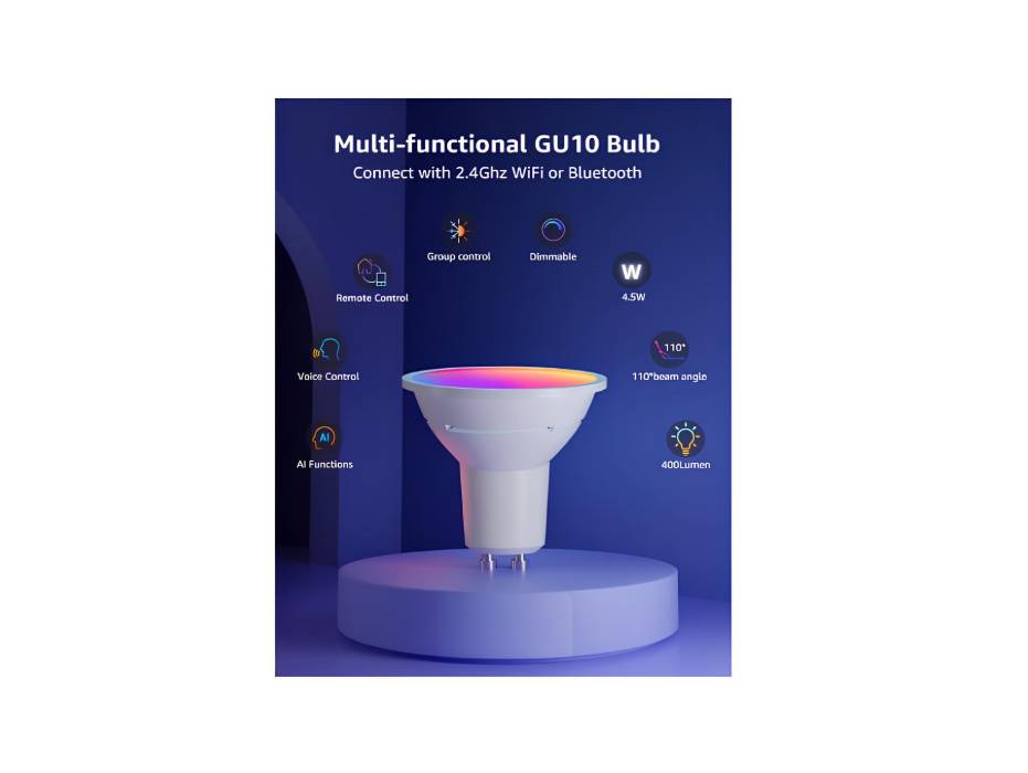 Lepro BG1 AI Smart Bulbs GU10, 400lm 4.5W Spotlight Bulb Dimmable, RGB 2700K-5700K, 50W Halogen Equivalent, Works with Alexa/Google Assistant, Voice Control, Personalized AI Lighting Designer