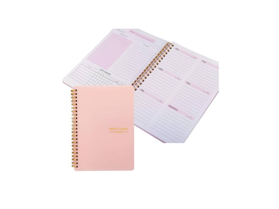 Undated Weekly Planner Notebook, Spiral Binding, A5, 8.3" x 5.8" - Pink
