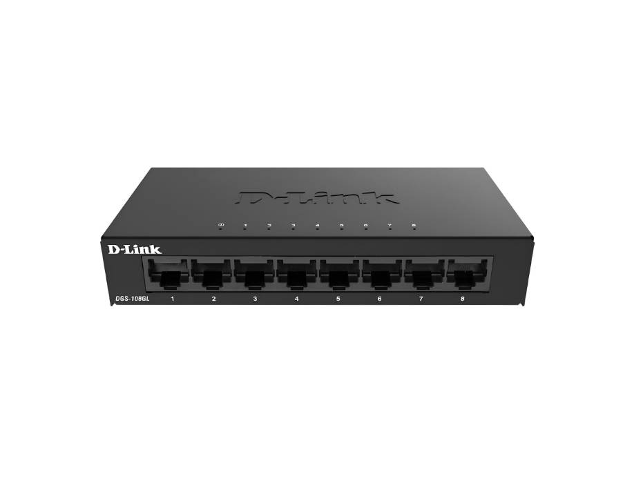 D-Link Ethernet Switch, 8 Port Gigabit, Plug and Play Sturdy Metal Housing Fanless Design EEE (DGS-108GL)