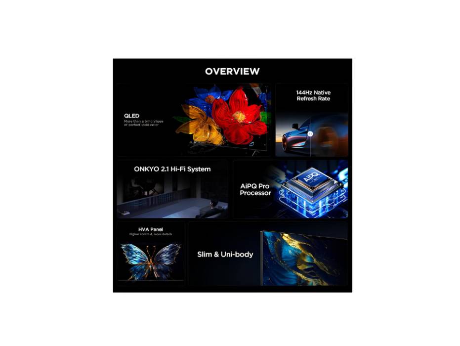 TCL 98P8K 98 Inch Smart TV 4K QLED Colorful Quantum Crystal HDR 10+ Gaming Google TV, 144Hz Native Refresh Rate, ONKYO 2.1 Hi-Fi, Dolby Atmos, DTS Virtual X