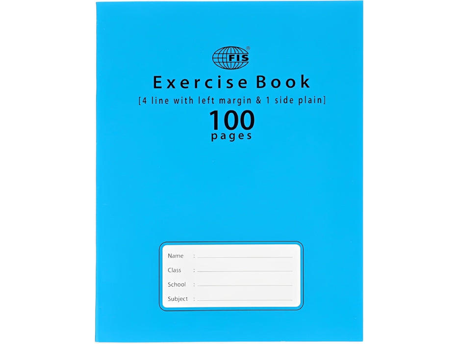 FIS Exercise Book, 165x210, 50sheets, 100pages, 4 Line with Left Margin, 12pcs/pack, Neon Blue Cover