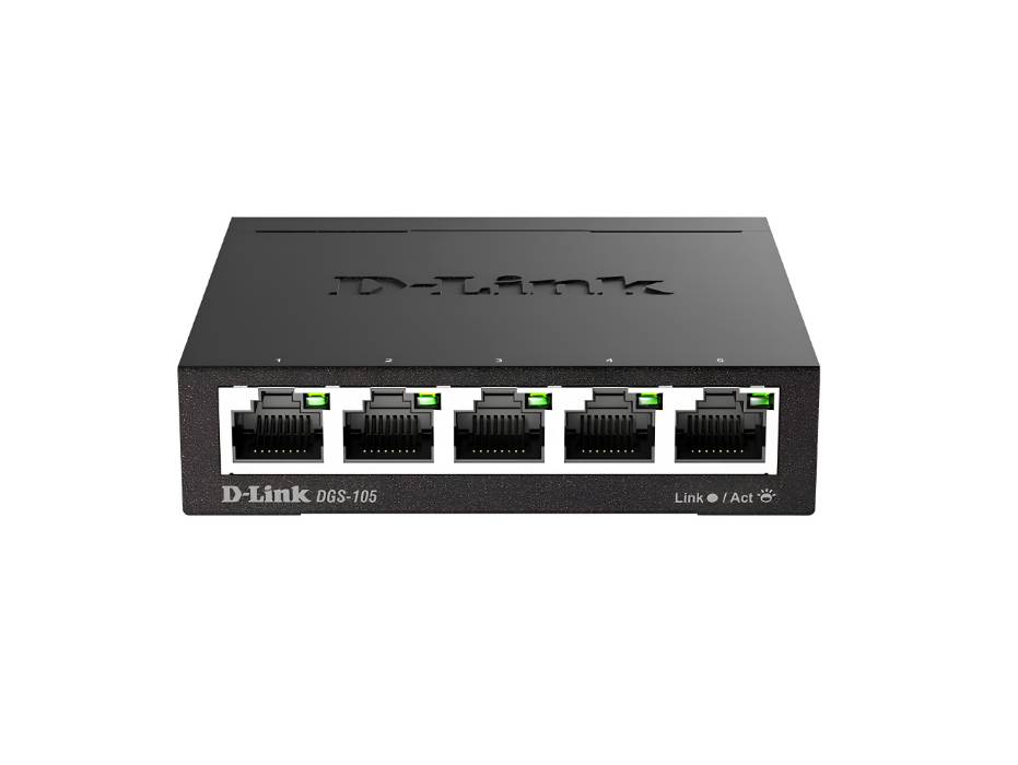 D-Link 5 Port Gigabit Unmanaged Metal Desktop Switch, Plug and Play (DGS-105)