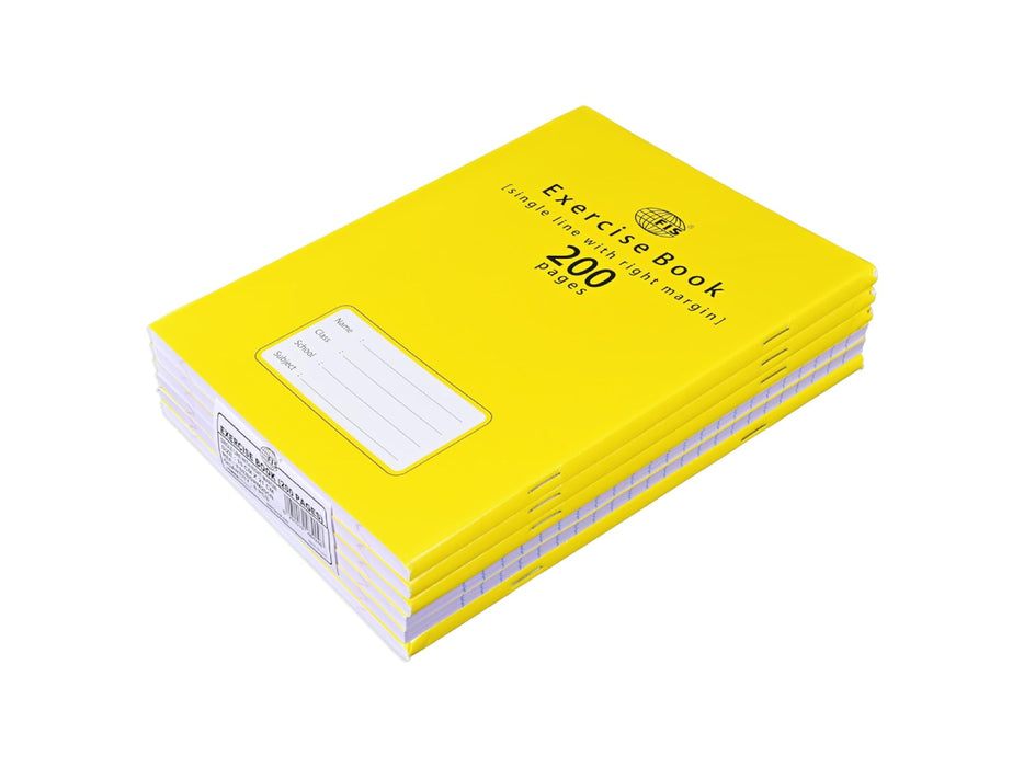 FIS Exercise Book,165mx210mm, 100sheets, 200pages, Single Line with Right Margin, 6pcs/pack, Yellow Cover