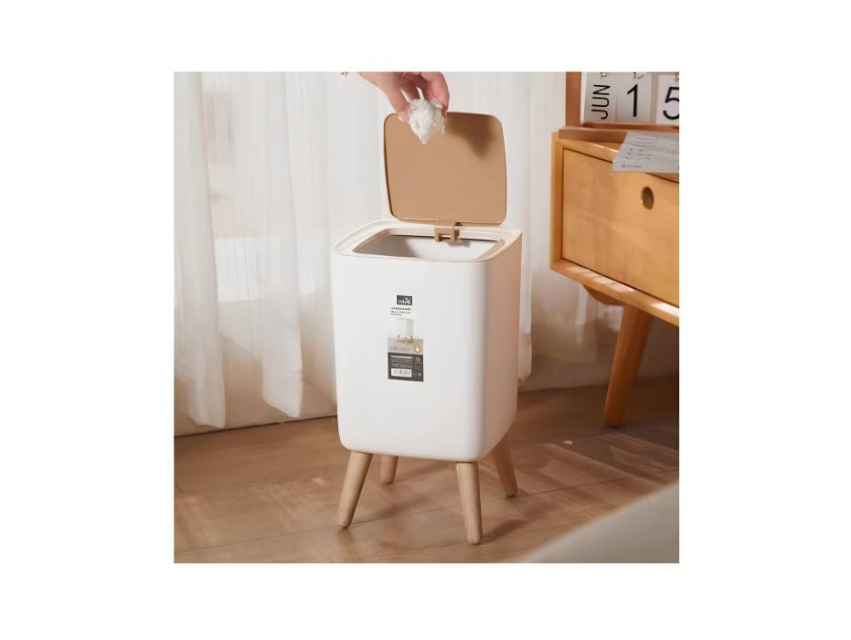 Nordic Small Trash Bin with Lid and Push Button for Home and Office, 10 Liters