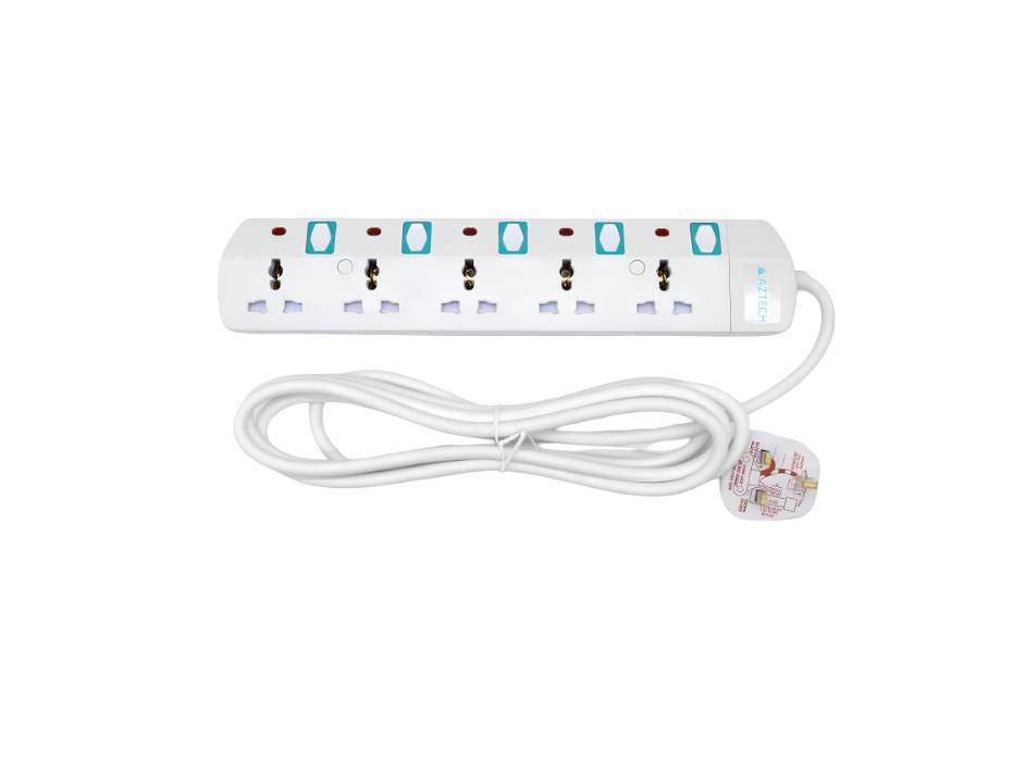 AZTECH PowerFlow 5-Way 5 Meter, Power Extension