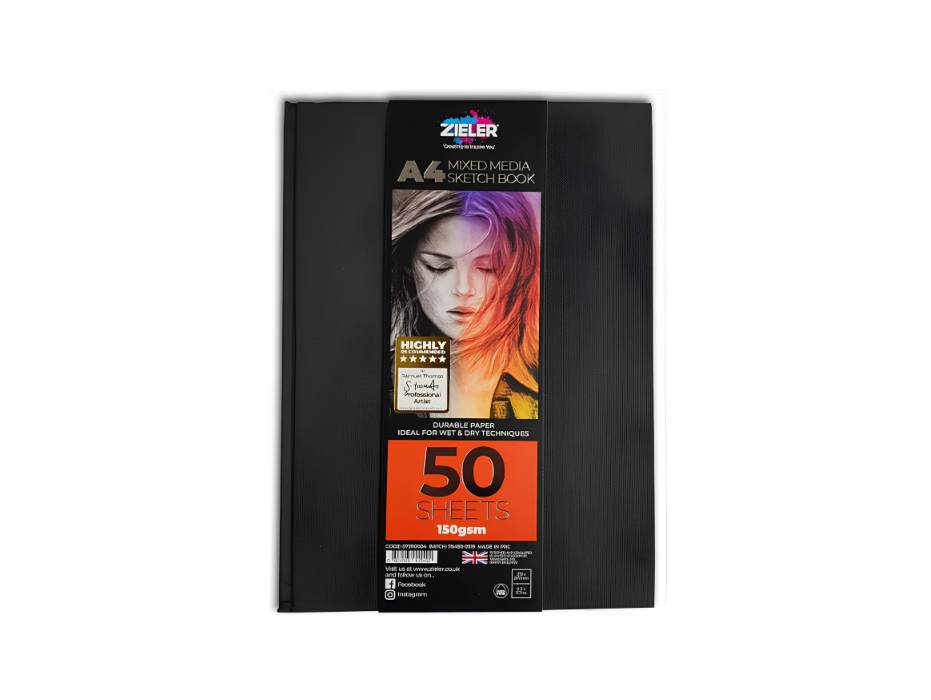 Zieler Hardback Mixed Media Case Bound Sketchbook - A4 (50 sheets, 150gsm)