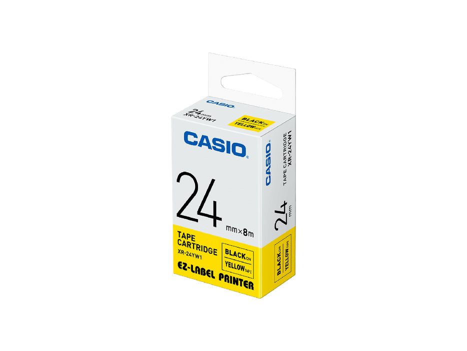 Casio XR-24YW1 Tape Cassette, 24mm X 8mm, Black on Yellow