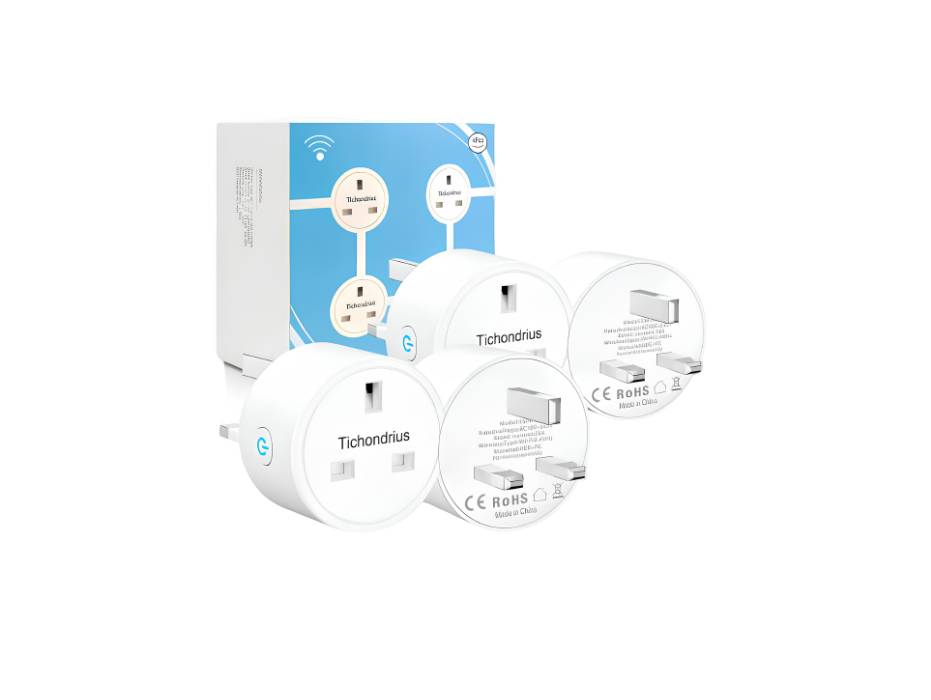 Tichondrius Smart Plug, 16A Smart Outlet Plug Socket Compatible with Alexa, Mini Socket with Remote Control & Voice Control with Electricity Statistics Timer Function, pack of 4