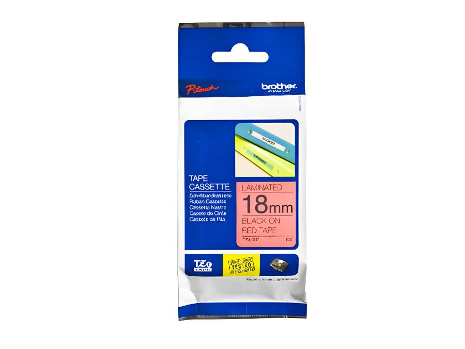Brother P-touch 18mm TZ-441 Laminated Tape, 8m, Black on Red