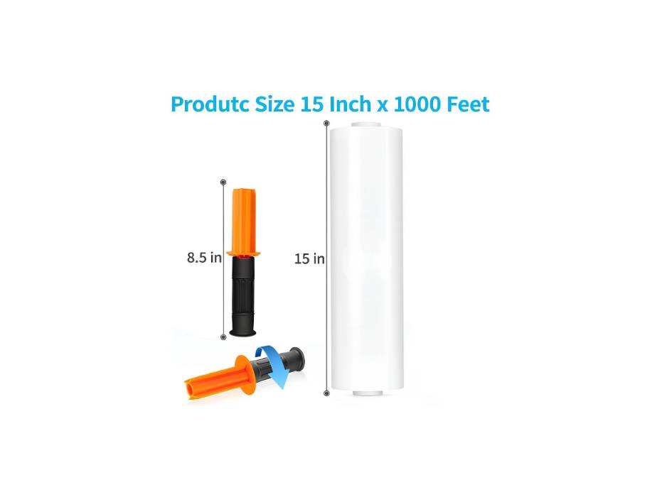 Lancuthek Hand Stretch Wrap with Two Handles, 15 in x 1000 ft Clear Shrink Wrap Roll