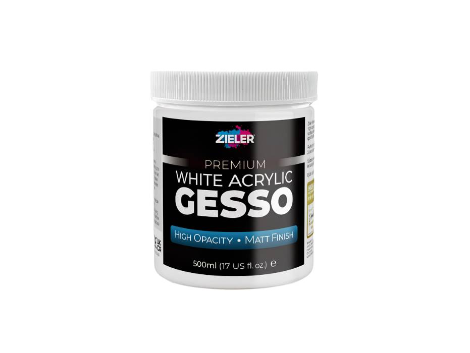 Zieler Premium White Acrylic Gesso, 500ml - For Acrylic & Oil Paintings on Canvas, Wood & Board