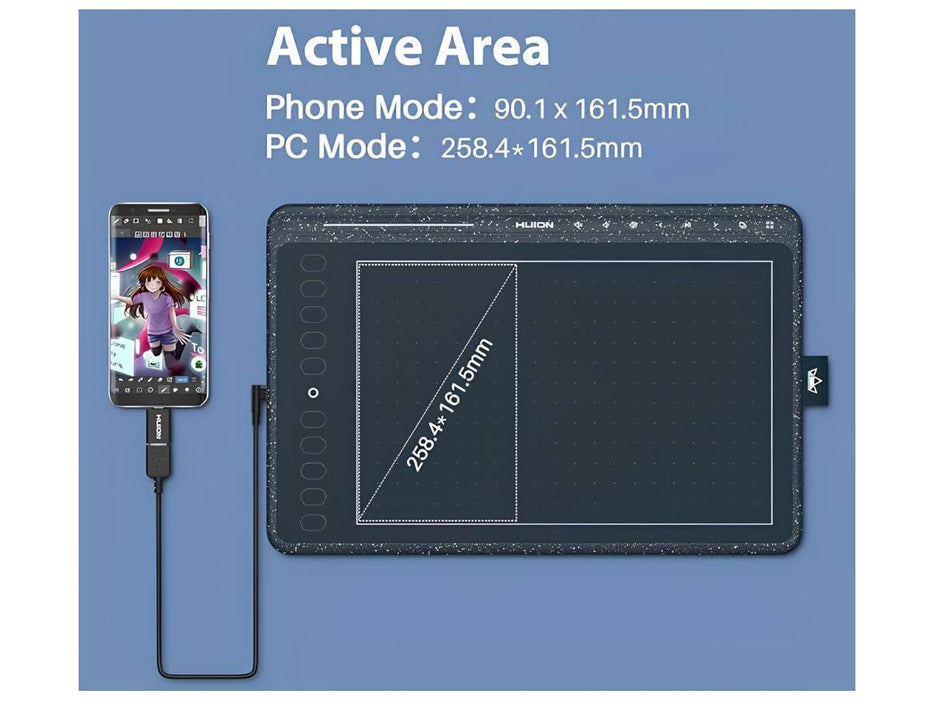 HUION HS611 Graphics Drawing Tablet 10X6 inch with 8192 Levels Battery-Free Pen, 8 Multimedia Keys and 10 Press Keys, Support Android