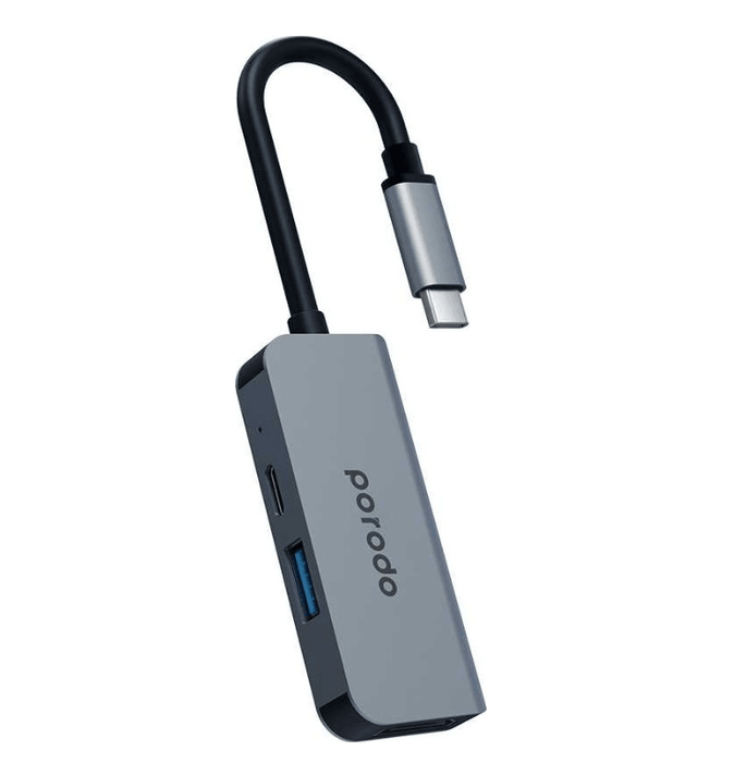 Porodo 3 in 1 Aluminum USB-C Hub ( PD-4K31C-GY ) - Altimus