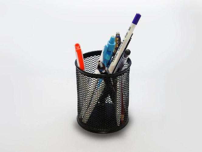 Deluxe Metal Mesh Pen Holder, Round, Black - Altimus