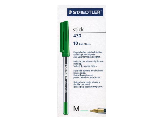 Staedtler Stick 430 Ballpoint Pen Medium, 10/box, Green - Altimus