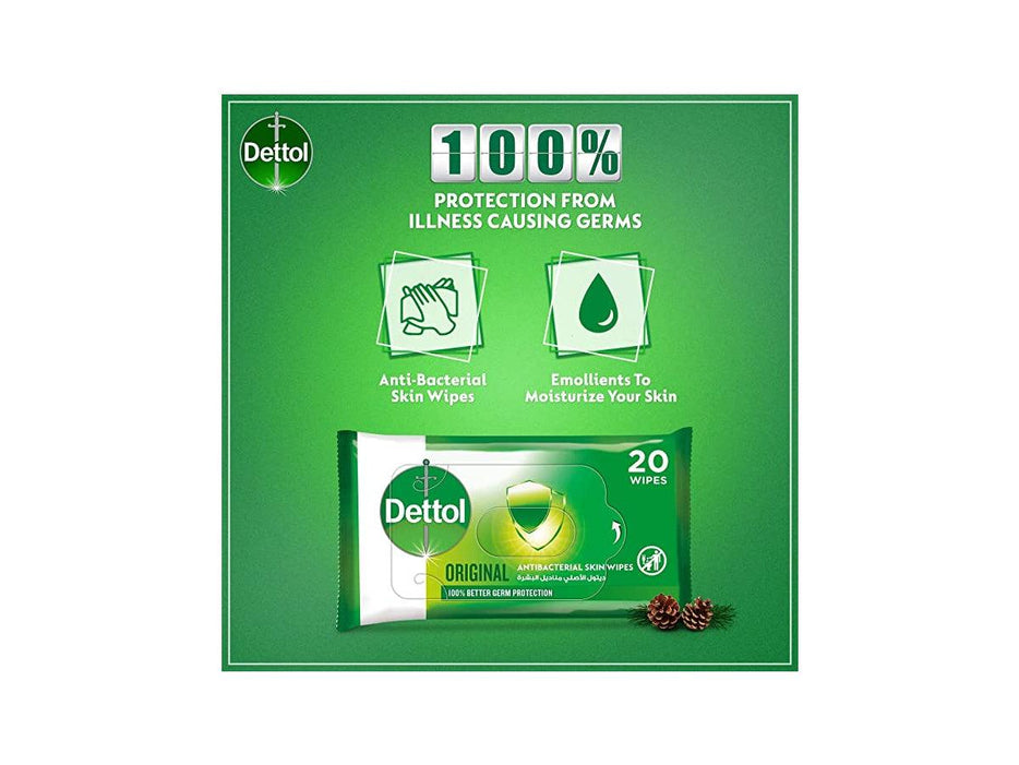 Dettol Anti-Bacterial Wet Wipes, Original, 20 Wipes/Pack - Altimus