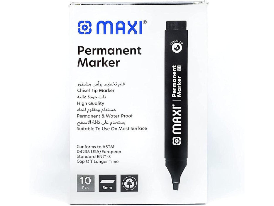 Maxi Permanent Marker Chisel Tip Black 10pcs/box - Altimus