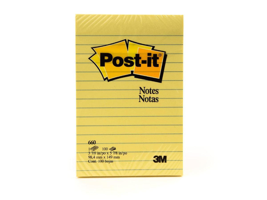 3M Post-It Notes Lined Canary Yellow 660 4inx6in - Altimus