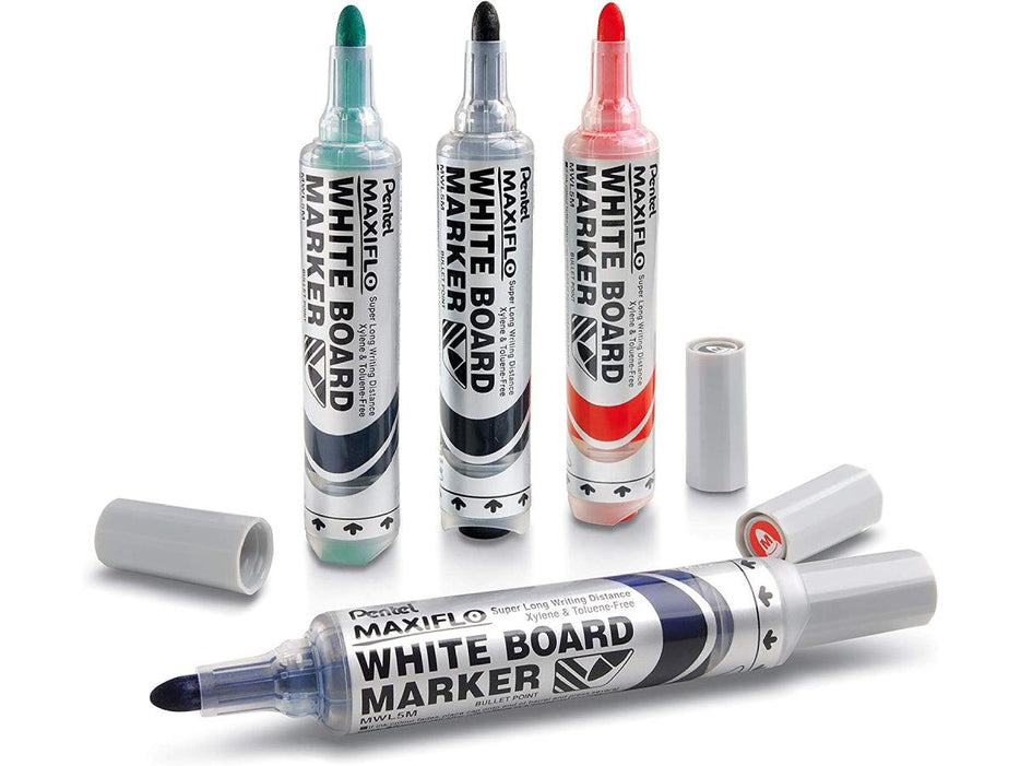 Pentel MWL5M Maxiflo Medium Bullet Tip Whiteboard Marker, Assorted (Pack of 4) - Altimus
