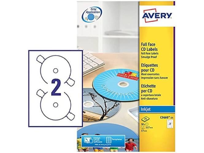 Avery C9660-25 High Gloss CD Labels, Ø 117 mm for Inkjet Printers PK-50 - Altimus