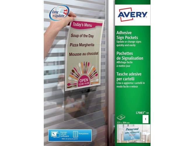 Avery L7083-10 Self-Adhesive Repositionable Clear Sign Pocket (221 x 304 mm) - Altimus