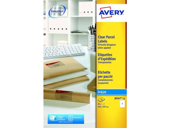 Avery J8567 Clear Addressing Labels 210x297mm 1label-sheet 25labels-pack - Altimus