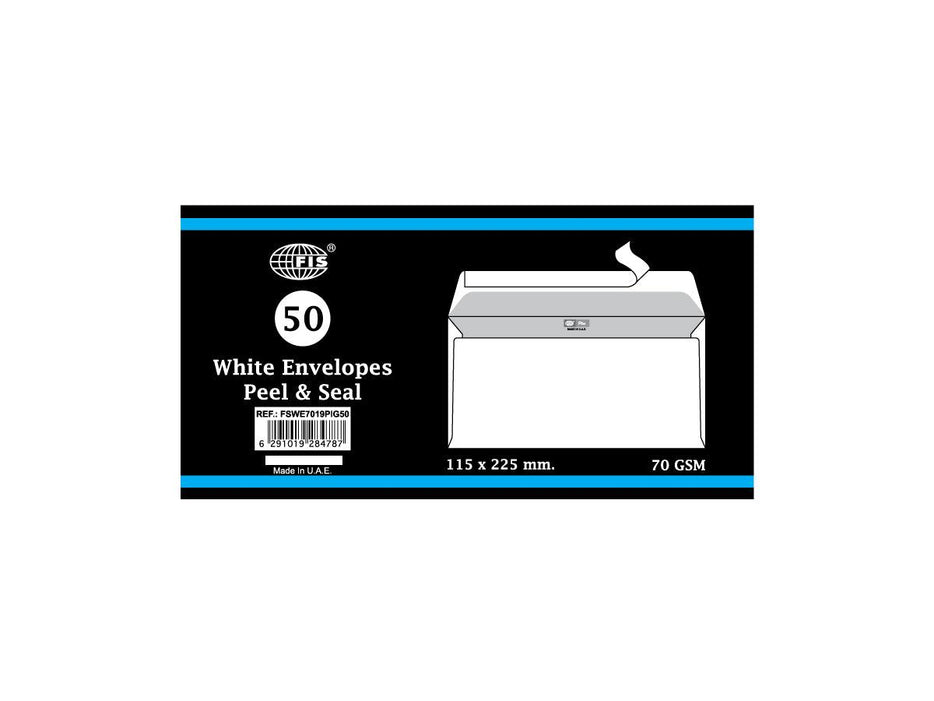White Envelope, Peel and Seal, Inner Print Grey, 115 x 225, 70gsm (Pack of 50) - Altimus