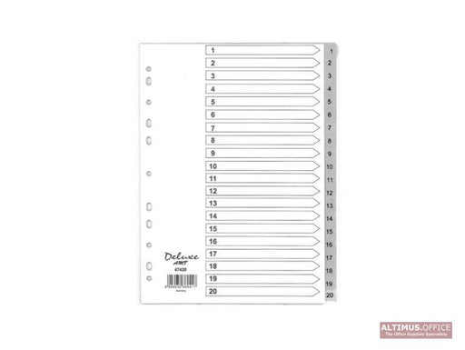 Deluxe Divider Plastic PVC Grey A4 with numbers 1-20 - Altimus