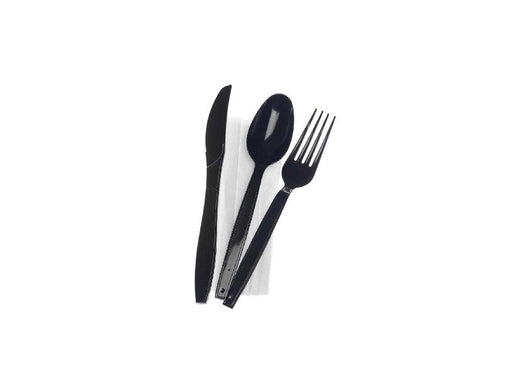 Plastic HD Black Cutlery Set (Spoon – Fork – Knife – Napkin) 500 set/box - Altimus