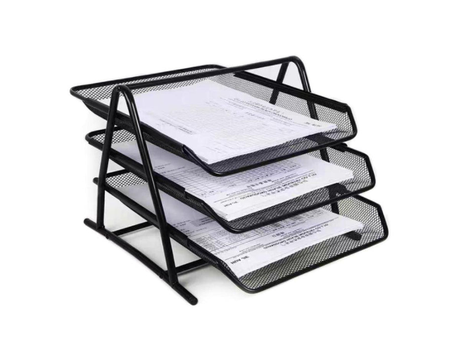 Partner Metal Mesh 3 Tier Document Tray Black - Altimus