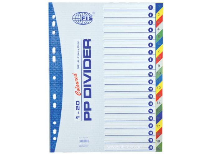 Divider Plastic Colored A4 With Numbers 1-20 - Altimus