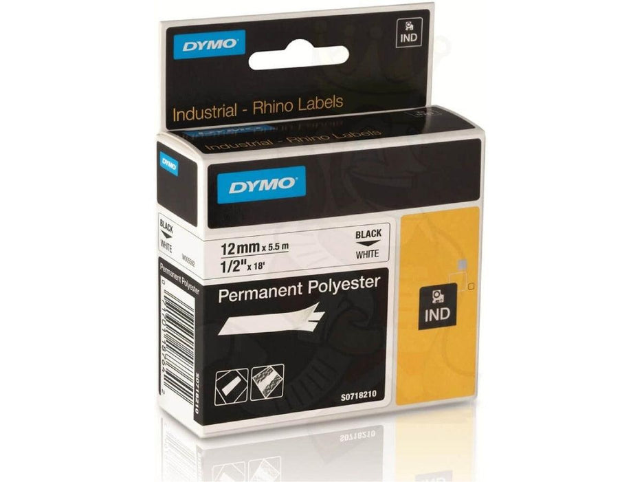 Dymo Rhino White Polyester Tape - 12mm, Black Text (18483-18764) - Altimus