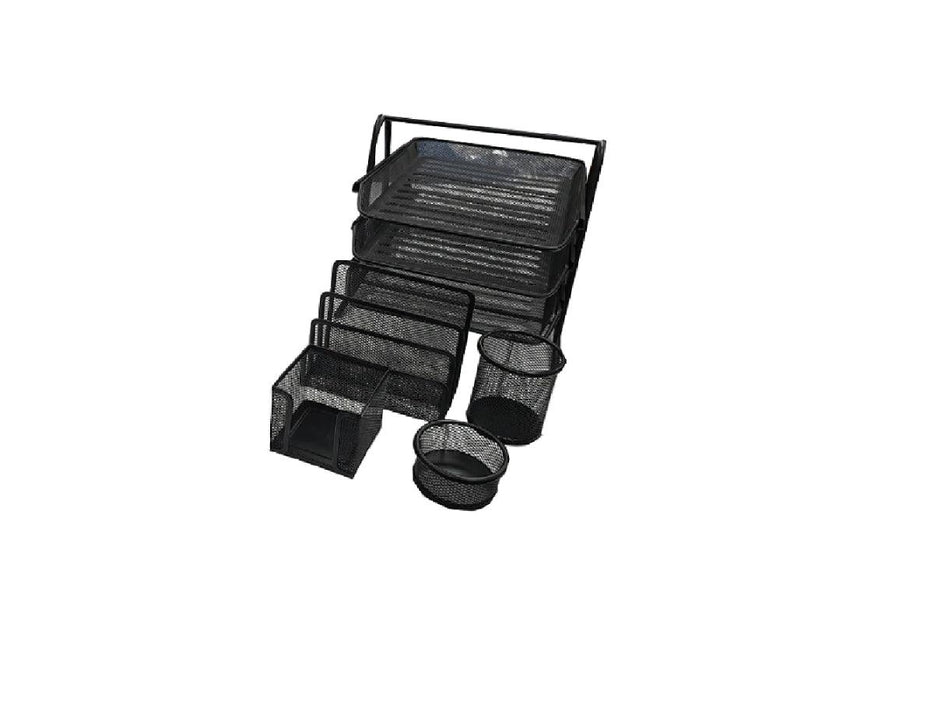 Deluxe Metal Mesh Desktop Set, 5 Pieces, Black - Altimus