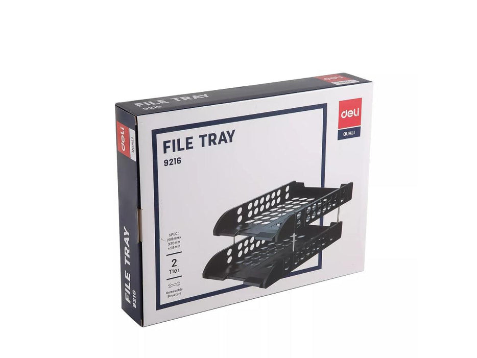 DELI 2 Tier Plastic Document Tray Black - Altimus