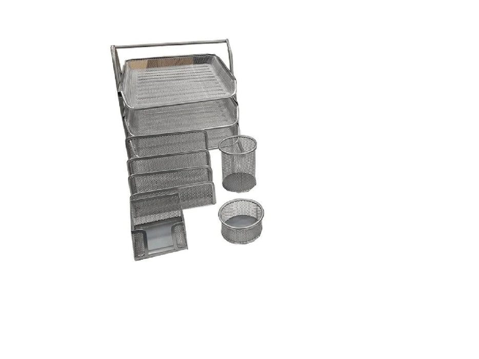 Deluxe Metal Mesh Desktop Set, 5 Pieces, Silver - Altimus