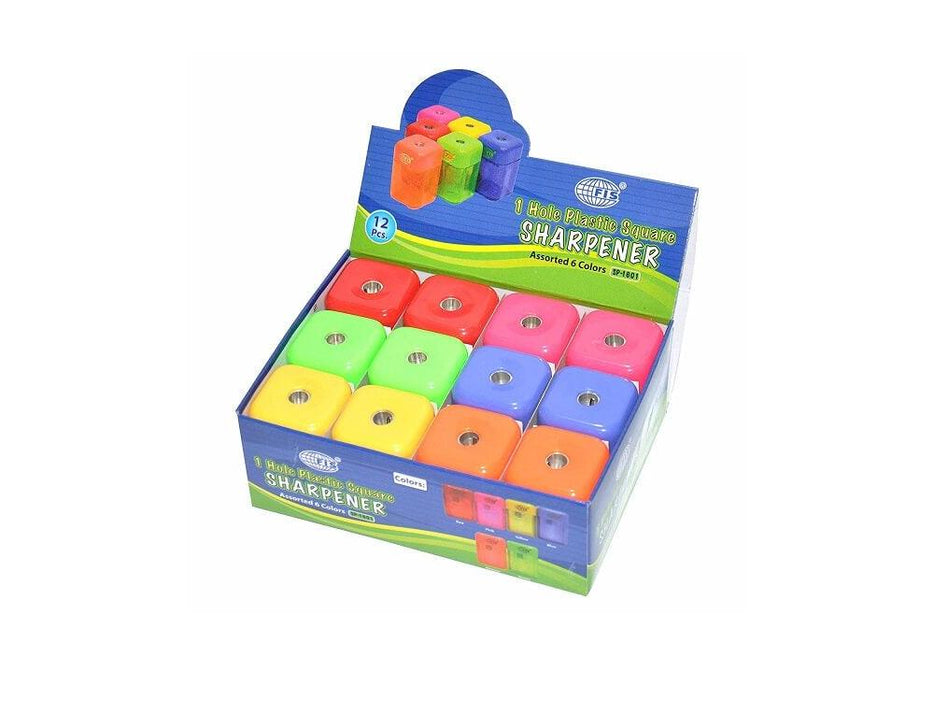 Plastic Sharpener - Square, Single Hole, (Pack of 12) - Altimus