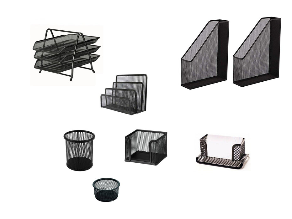 Deluxe Metal Mesh Desktop Set, 8 Pieces, Black - Altimus