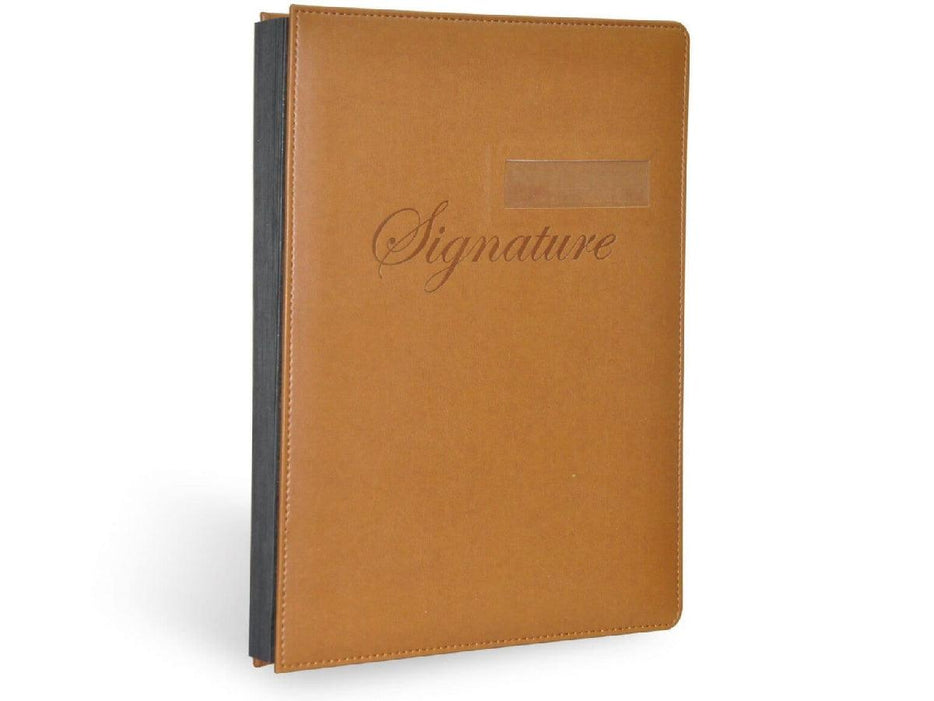 Signature Book, Italian PU Material Cover with Window, 18 Sheets with Gift Box, Brown Color, 240 x 340 mm (FSCL18224W) - Altimus