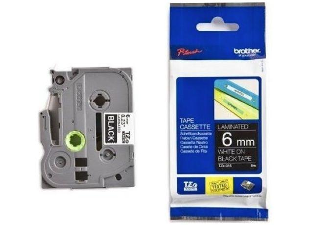 Brother P-touch 6mm TZe-315 Laminated Tape, 8 m, White on Black - Altimus