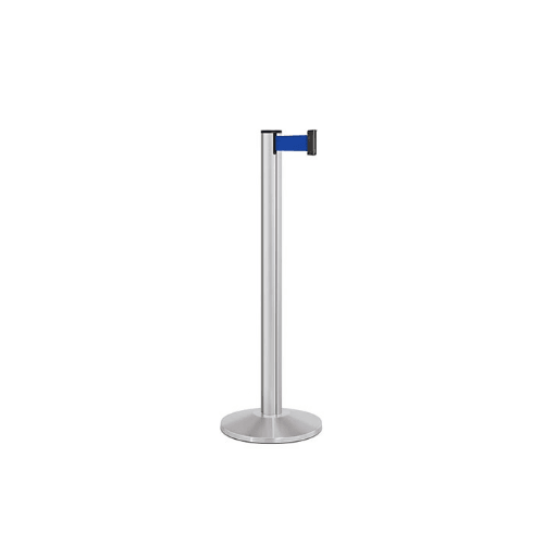 Retractable Q Stand Chrome Post with Blue Ribbon 90cm x 210cm - Altimus
